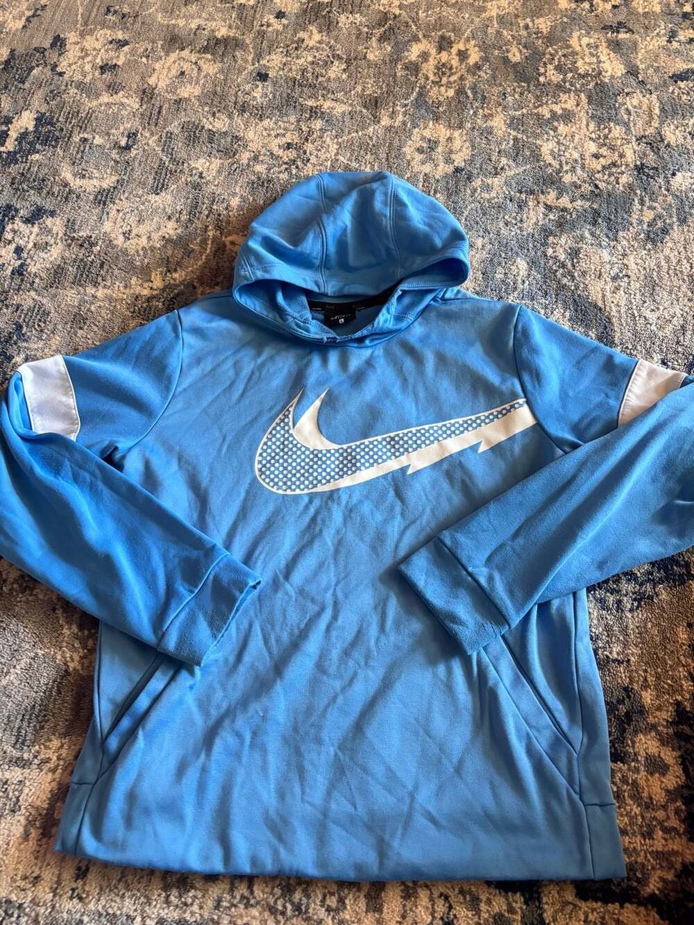 Nike Dri-Fit Hoodie boys Size L Blue Swoosh Pullover